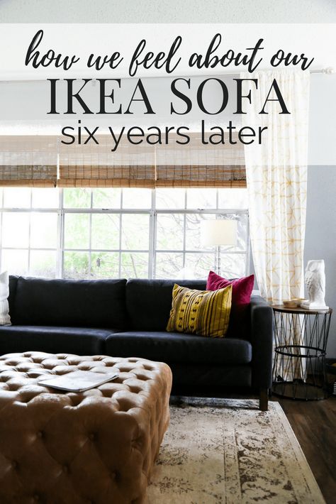 A detailed and honest IKEA sofa review. A review of the IKEA KARLSTAD sofa, including all the perks, the issues, and if we'd buy one again. #ikea #ikeasofa #karlstad #home #homedecor #livingroom Karlstad Sofa Hack, Ikea Sofa Reviews, Ikea Sectional Sofa, Living Room Ikea, Friheten Sofa, Ikea Karlstad Sofa, Ikea Sectional, Dark Sofa, Karlstad Sofa