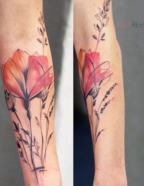 Abstract Poppy Tattoo, Abstract Bouquet, Watercolour Tattoo, Abstract Art Tattoo, Poppy Tattoo, Rose Tattoos For Men, Flower Tattoo Drawings, L Tattoo, Watercolor Tattoo Flower