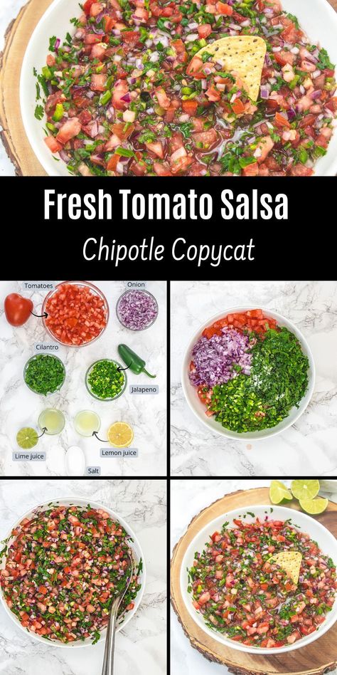 Fresh Tomato Salsa Recipe, Tomato Salsa Recipe Fresh, Chipotle Copycat Recipes, Chipotle Copycat, Chipotle Recipes, Tomato Salsa Recipe, Fresh Salsa Recipe, Easy Salsa Recipe, Fresh Tomato Salsa