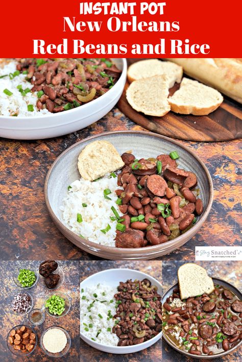 Instant Pot New Orleans Red Beans and Rice with {VIDEO} is an authentic quick and easy one-pot recipe that will show how to make red beans and rice in a pressure cooker. It includes the cooking time and is made with soaked beans, andouille sausage, rice, and a ham hock bone. Make this infamous Popeyes dish at home! Red Beans And Rice Recipe Crockpot, New Orleans Red Beans, Primal Blueprint Recipes, Red Beans N Rice Recipe, Sausage Rice, How To Make Red, Red Beans And Rice, Ham Hock, Beans And Rice