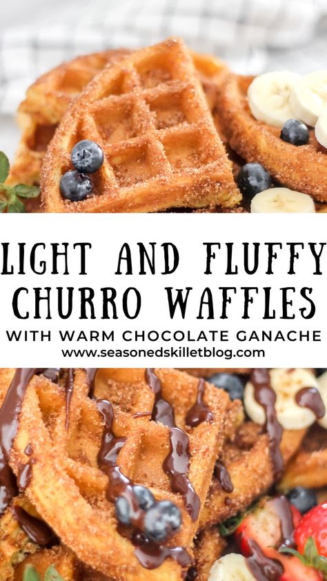 Churro Waffle Recipe, Chocolate Waffle Recipe, Churro Waffles, Berry Waffles, Easy Waffle Recipe, Fluffy Waffles, Churros Recipe, Waffles Easy, Crispy Waffle