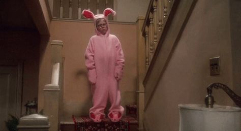 It's probably because his parents gifted him this ridiculous bunny costume, which would make anyone more than a little uneasy. Christmas Movie Quotes Funny, Peter Billingsley, Christmas Story Movie, Funny Christmas Movies, Christmas Movie Quotes, Rabbit Clothes, Uk Basketball, Big Blue Nation, Holiday Movies