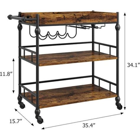 3 Tier Bar Cart with Wheels, Wine Rack and, Glasses Holder and Removable Tray - On Sale - Bed Bath & Beyond - 40116245 Wooden Bar Cart, Cart Bar, Patio Cooler, Living Room Retro, Modern Bar Cart, Room Retro, Cart With Wheels, Grey Bar, Serving Cart