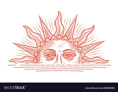 Traditional Sunrise Tattoo, Rising Sun Illustration, Sun Rise Illustration, Sun Vintage Illustration, Rising Sun Drawing, Rising Sun Tattoo, Sunrise Vector, Sunrise Illustration, Rising Sun Tattoos