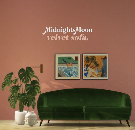 Velvet Sofa; a chellie sofa recolor  35 swatches... : midnight's moon. Sims 4 Traits, Sims 4 Body Mods, Sims Building, Casas The Sims 4, Retro Sofa, 4 Wallpaper, Sims 4 Mm, Sims 4 Characters, Sims Four