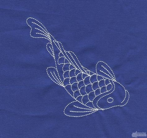 Koi Savvy Sashiko Embroidery Design Sashiko Fish Pattern, Shashiko Embroidery Patterns, Sashiko Embroidery Patterns, Sashiko Pattern Free, Sashiko Art, Koi Embroidery, Japan Embroidery, Sashiko Tutorial, Sashiko Stencils