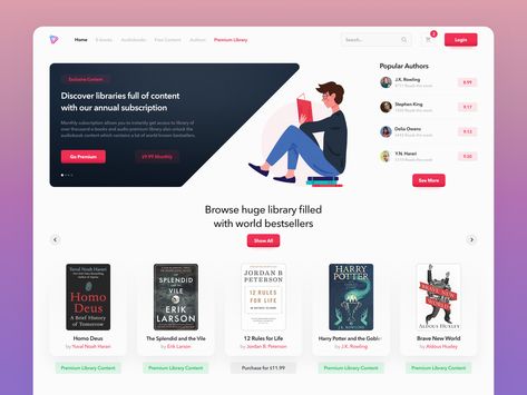 Web Design Books, Bookstore Design, Library Website, Desain Ui, School Template, Mobile App Design Inspiration, Japanese Phrases, Ui Design Website, School Website