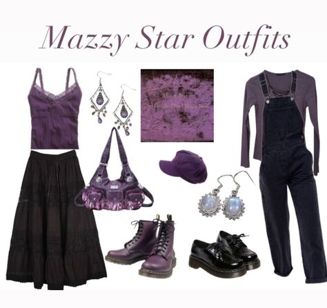 Mazzy Star Fashion, Mazzy Star Purple Outfits, Mazzy Star Clothes, Shoegaze Clothes, 90s Looks Grunge, Purple Star Outfit, Rock Music Outfit, Cultcore Fashion, Purple Outfit Board