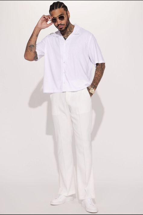 White Monochromatic Outfit Men, All White Outfit Men, All White Mens Outfit, White Mesh Shirt, White Outfit Ideas, All White Party Outfits, White Outfit For Men, White Party Outfit, Party Outfit Men