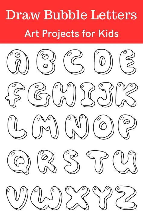 Learn how to draw Bubble Letters with an easy step-by-step PDF tutorial. #howtodraw #tutorial #drawing #drawingtutorial #arttutorial #artprojectsforkids #howtodrawforkids #bubbleletters How To Draw Fonts Step By Step, Artsy Fonts, Letters Tutorial, Cool Fonts Alphabet, Bubble Lettering, Stick Letters, Bubble Letters Alphabet, Bubble Alphabet, Today's Inspiration