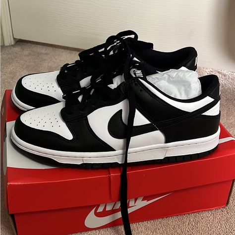 Nike Panda Dunk Low - Brand New - Youth Sizing 6.5 But Women’s 8.5 Dunk Noir, Nike Panda Dunks, Nike Panda, Low Dunk Nike, Panda Dunks, Panda Outfit, Black Nike Sneakers, Black Nike Shoes, Pretty Sneakers