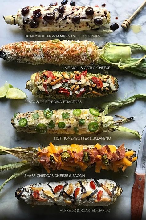 Ultimate Tailgating Grilled Corn On The Cob "Bar" - Grilling Outdoor Recipes powered by Bull Outdoor Products Vegetables Platter, Tacos Ideas, Vegetables On The Grill, Best Grilled Vegetables, Vegetables Grilled, Outdoor Recipes, Grilling Vegetables, Grilled Corn Recipes, Bbq Corn