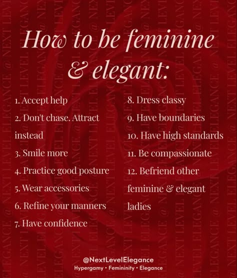 How To Be Feminine, Femininity Tips, Be Feminine, Feminine Quotes, Practicing Self Love, Divine Feminine Spirituality, Etiquette And Manners, Self Confidence Tips, Confidence Tips