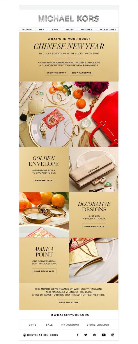 What's In Your Kors? Chinese New Year Edm Ideas, New Year Packages, Marketing Magazine, Email Layout, Mail Template, Lucky Magazine, Email Blast, Email Design Inspiration, Lunar Year