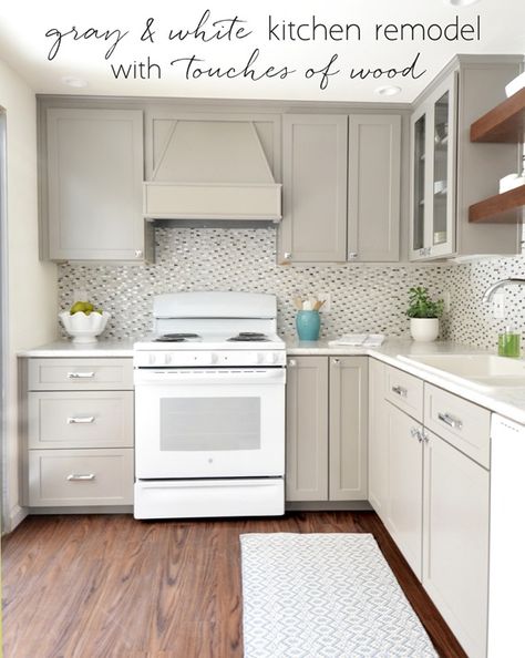 gray & white kitchen remodel with touches of wood @centsationalgrl White Kitchen Remodel, White Kitchen Appliances, Kitchen Remodel Cost, Gray And White Kitchen, White Kitchen Remodeling, White Appliances, Up House, Kitchen Remodeling Projects, Kitchen Redo