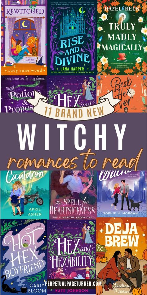 book cover collage with text overlay that says "11 brand new witchy romances to roead" Halloween Rom Com Books, Halloween Book Recommendations, Witchy Novels, Spooky Romance Books, Halloween Themed Books For Adults, Fall Reading List, Big Magic, Fall Reading, Books For Teens