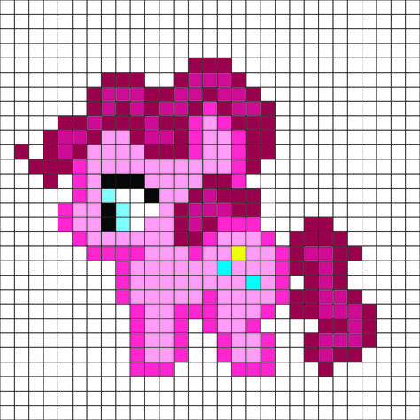 My little pony - Pinkie Pie pattern - by me For a free and better color, printable version go to lovinglifedesigns.blogspot.com Pixel Art Hard, Pink Pixel Art, Easy Perler Beads Ideas, Easy Pixel Art, Pixel Art Templates, Perler Art, Pony Bead Patterns, Pixel Drawing, Perler Bead Templates