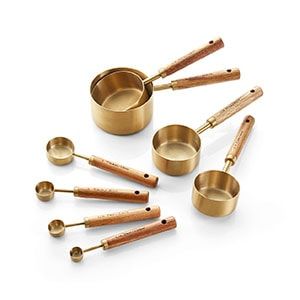 Wood And Gold, Boutique Boho, Stainless Steel Measuring Cups, Gold Bowl, Measuring Cups And Spoons, Deco Studio, Measuring Cups Set, Spoons Set, Cup Handles