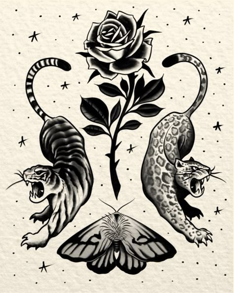 Tiger And Jaguar Tattoo, Tiger And Panther Tattoo, Traditional Jaguar Tattoo, Tiger Stomach Tattoo, Tiger Tattoo Back, Jaguar Tattoo, Jaguar Leopard, Panther Tattoo, Tiger Moth