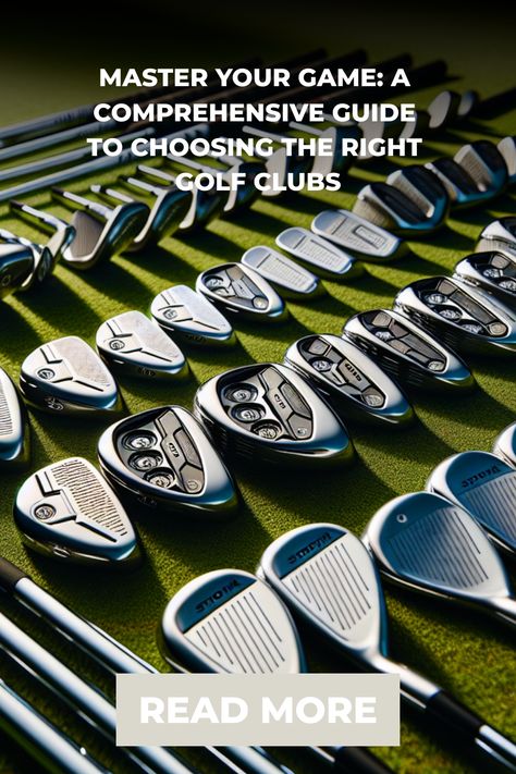 A variety of golf clubs arranged on grass, highlighting a guide to selecting appropriate golf equipment, with an invitation to read more. Golf Technology, Top Golf, Perfect Golf, Golf Apparel, Long Shot, Golfers, Game On, Golf Equipment, Golf Outfit