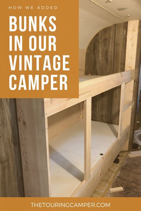 Building bunks for a vintage camper is a great way to create sleeping space. Here's how we added bunk beds to our vintage RV. Caravan Bunk Beds, Caravan Bunks, Camper Bunk Beds, Airstream Sport, Trailers Vintage, Airstream Basecamp, Airstream Bambi, Vintage Camper Interior, Camper Diy