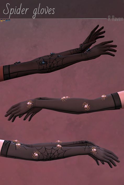 Spider gloves | Regina Raven sur Patreon Spider Gloves, Sims 4 Cc Goth, Sims 4 Patreon, Vampire Clothes, Sims Packs, Goth Accessories, Sims 4 Download, Sims 4 Cc Folder, Free Sims