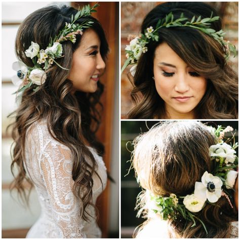 boho wedding hair full floral crown Boho Floral Crown, Flower Crown Bride, Floral Crown Wedding, Flowers In Her Hair, Boho Wedding Hair, Floral Crowns, Flower Crown Wedding, Wedding Hair Flowers, Wedding Crown