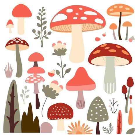 Simple Mushroom Illustration, Mushroom Vector Illustrations, Mushroom Pictures Art, Mushroom Illustration Art, Cute Mushroom Illustration, Shroom Illustration, Mushroom Illustration Cute, Animated Mushroom, Toadstool Illustration