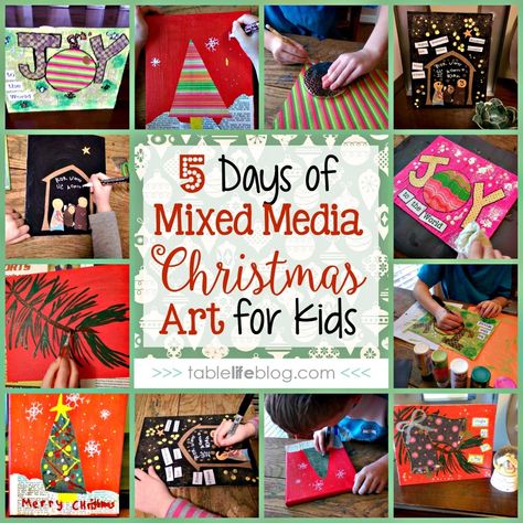 Christmas Art Projects For Kids, Mixed Media Christmas, Art Deco Typography, Easy Abstract Art, Christmas Art For Kids, Christmas Art Projects, Mixed Media Art Techniques, Winter Art Projects, Art Studio Room