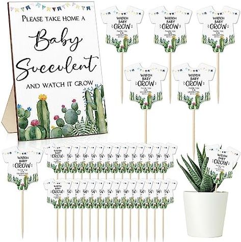 Amazon.com: Newcotte Baby Shower Party Favors Watch Me Grow Succulent Tags Include 1 Piece Wooden Table Sign 50 Sets Succulent Plant Marker Baby Succulent Favors Baby Shower Decoration (Greenery) : Home & Kitchen Watch Me Grow Baby Shower Theme, Succulent Baby Shower Favors, Watch Me Grow Baby Shower, Watch Me Grow Baby Shower Favors, Succulent Favors Baby, Let Love Grow Succulent Favors, Cactus Baby Shower Invitations, Baby Succulents, Plant Party