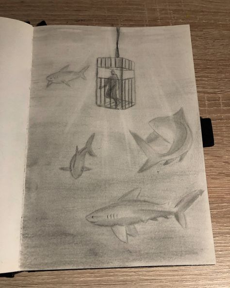 Thalassophobia Drawing, Underwater Drawing Pencil, Shark Drawing Sketches, Art Sketchbook Drawing, Underwater Drawing, Ocean Drawing, Shark Drawing, Ocean Underwater, Drawing Hands