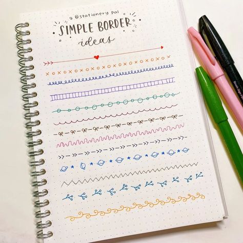 Stationery Pal Inspo on Instagram: “Love this cute border!⁠ .⁠ .⁠ .⁠ 🎈Get great deals for washi tapes, pens, brush pens, and much other stationery at our shop. Click the link…” Simple Border Ideas, Stationery Pal, Cute Border, Simple Border, Border Ideas, Cute Borders, Simple Borders, Bujo Ideas, Brush Pens