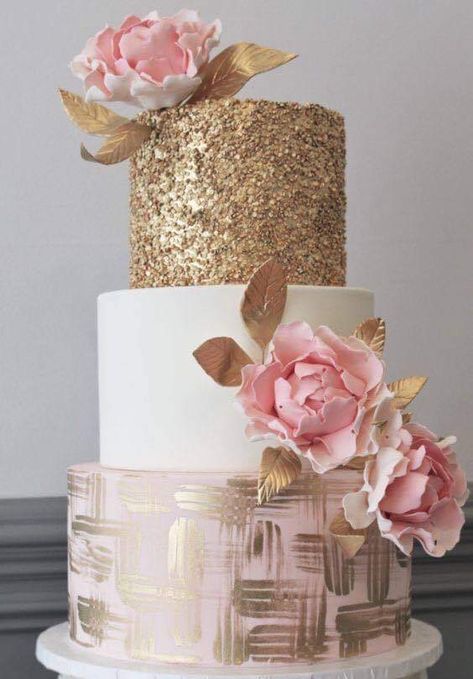 Modern Wedding Theme, Silhouette Cake Topper, Bridal Shower Cupcakes, Pink And Gold Wedding, Romantic Wedding Cake, Bridal Shower Cake, Gold Wedding Cake, Shower Cupcakes, Cool Wedding Cakes