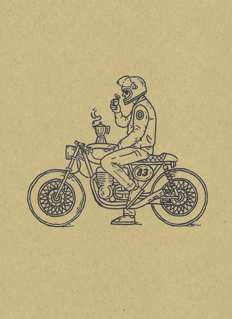 Vintage Motorcycle Tattoo, Cafe Racer Illustration, Drawing Of Motorcycle, Minimalist Motorcycle Tattoo, Motorcycle Sketch Drawing, Bike Tattoo Motorcycles, Motorcycle Art Drawing, Cafe Racer Ideas, Motorcycle Tattoo Ideas