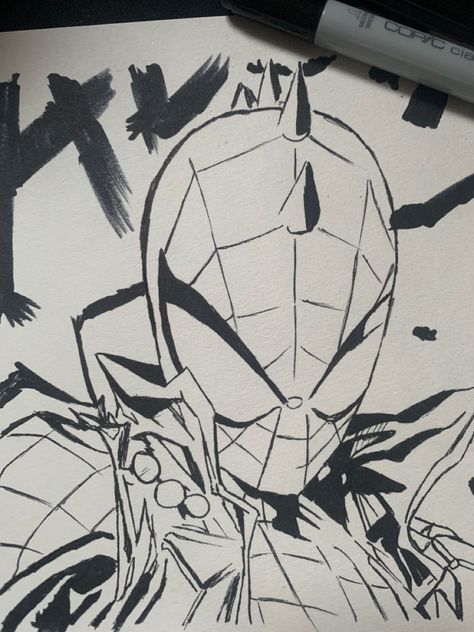 Smooth Art Styles, Spiderman Art Drawing, Spiderman Drawing Sketches, Spider Punk Drawing, Marvel Characters Drawings, Spider Man Dibujo, Spiderman Drawings, Doodles Characters, Cyberpunk Drawing