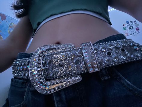 Bb Belt, Sparkly Belts, Y2k Belt, Belt Western, Bling Belts, 2000s Clothes, Y2k Accessories, Latina Fashion Outfits, Cowboy Belt