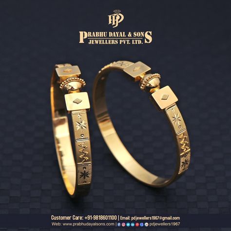 Remarkable Gold Bangles to make her Heart Smile.. https://chat.whatsapp.com/HNBb3Iyb3lwGzxFX2P6p9j Visit us & have a look at our Stunning New Collection.. #prabhudayalandsonsjewellers #madangir #newdelhi #gold #jewellery #bangles #kadas #royal #bridaljewellery #brideslove #indianbride #weddingjewellery #classic #look #glamour #exquisite #luxury #stylish #jewellerylove #majikcolors Kada Designs Gold, Bangles Gold Design, Gold Jewellery Bangles, Gold Kangan, Mens Bracelet Gold Jewelry, Fancy Bangles, Baby Jewelry Gold, Wedding Platters, Jewellery Bangles