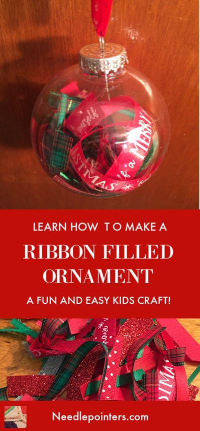 Ribbon Filled Ornament - These would make a great gift, stocking stuffer or classroom project for the holidays! Ribbon Ornaments For Kids Height, Easy Christmas Ornaments, Easy Diy Christmas Gifts, Ribbon Ornaments, Quick And Easy Crafts, Cheap Christmas Gifts, Fun Ornaments, Holiday Ribbon, Mickey Christmas