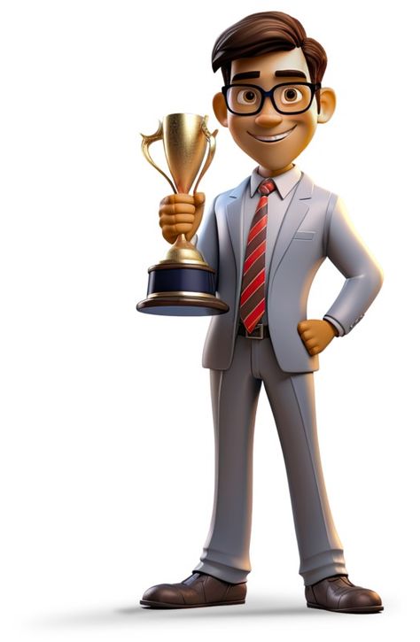 A happy businessman holding a trophy he won after achieving his goals. Happy Businessman, Book Illustration Design, Skin Tone Hair Color, Powerpoint Tips, Amazing Science Facts, Man Illustration, Marketing Advertising, Service Logo, 1st Year