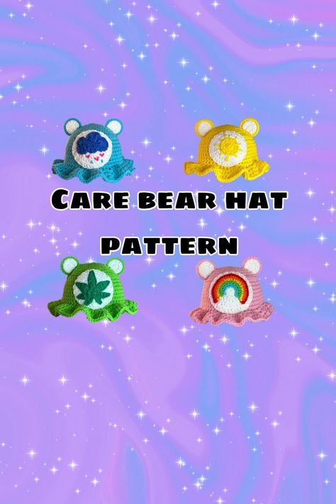 Bear Hat Pattern, Diy Crochet Hook, Grumpy Care Bear, Grumpy Bear, Funshine Bear, Bucket Hat Pattern, Cheer Bear, Hat Patterns Free, Quick Crochet Patterns