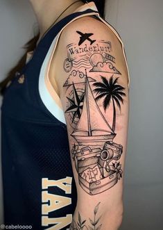 Travel Tattoo Sleeve, Travel Inspired Tattoos, Brazil Tattoo, Inspire Tattoo, Travel Tattoo Ideas, Wanderlust Tattoo, Travel Tattoos, M Tattoos, Aesthetic Tattoos