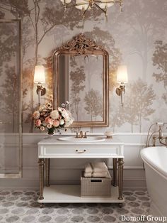 Regency Bathroom Ideas, Old English Country House Interior, Parisian Bathroom French Style, Parisian Bathroom, Vintage Bathroom Ideas, Classy Bathroom, Elegant Bathroom Design, Sophisticated Bathroom, Wainscoting Panels