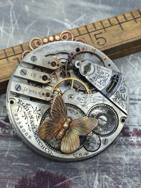 Steampunk Gadgets, Elgin Watch, Steampunk Tendencies, Pocket Watch Necklace, Small Butterfly, Steampunk Necklace, We Watch, Steampunk Jewelry, Watch Companies