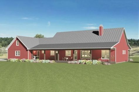 Bedroom Country, Living Room And Kitchen, Ranch House Plan, Roof Trusses, Contemporary Cottage, Bedroom Red, Bonus Rooms, Barn Style House, Country Bedroom