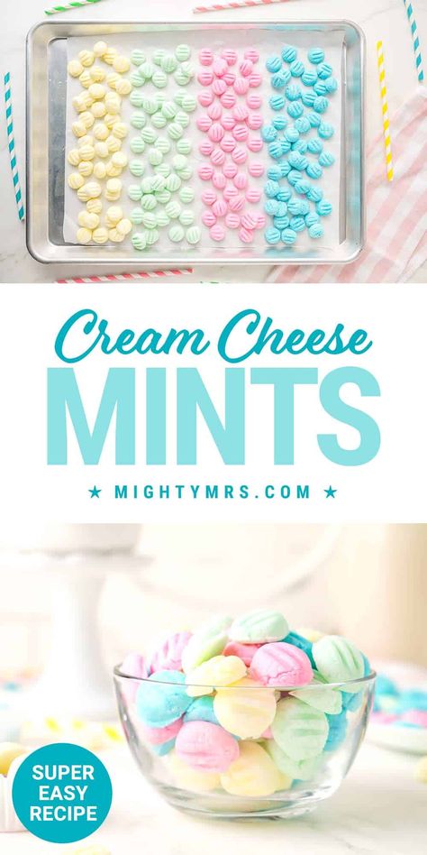 Mint Nonpareils Recipe, Cream Cheese Mints Easy, Wedding Mints Cream Cheese, Nonpareils Recipe, Cream Cheese Mint Molds, Homemade Mints, Party Mints, Mint Meltaways, Cream Cheese Mints Recipe