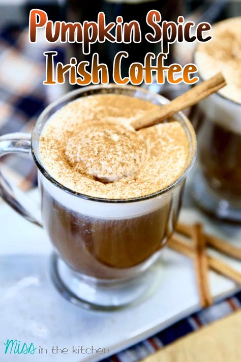 Pumpkin Spice Irish Coffee is a cozy cocktail to serve for fall and winter months. One of our favorites for a weekend brunch or to enjoy by the fire after a long day. Homemade Pumpkin Spice Mix, Irish Coffee Recipe, Irish Cream Coffee, Homemade Pumpkin Spice, Pumpkin Spice Syrup, Pumpkin Coffee, Spiced Coffee, Homemade Whipped Cream, Coffee Recipe