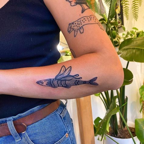 101 Best Flying Fish Tattoo Ideas That Will Blow Your Mind! 10 Outsons Flying Fish Tattoo, Fish Tattoo Ideas, Betta Fish Tattoo, Fishing Tattoos, Bug Tattoo, C Tattoo, Hand Poked Tattoo, Baby Fish, Flying Fish