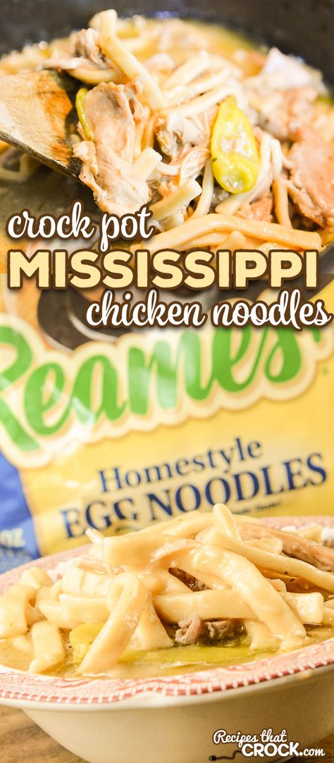 Our Crock Pot Mississippi Chicken Noodles combines two of our favorite recipes to serve up the ultimate comfort food for your family dinner or holiday table. #Ad #Reames #HomemadeGoodness #ComfortFood #crockpot @WFDRecipe Reames Noodle Recipes, Crock Pot Mississippi Chicken, Dinner Videos, Mississippi Chicken, Crockpot Chicken And Noodles, Egg Noodle Recipes, Chicken Noodles, Chicken Noodle Recipes, Crockpot Dishes