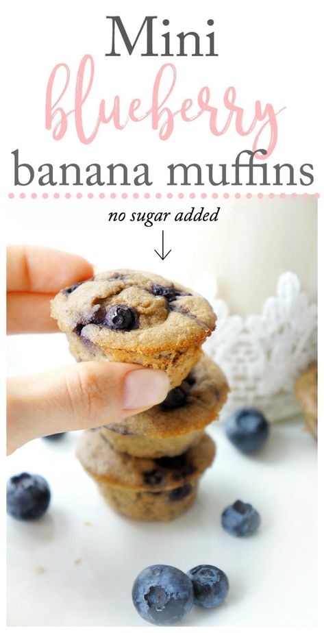 Banana Muffins No Sugar, Blueberry Muffins For Baby, Blueberry Banana Muffins, Mini Blueberry Muffins, Toddler Muffins, Baby Muffins, Healthy Banana Muffins, Healthy Blueberry Muffins, Banana Blueberry Muffins