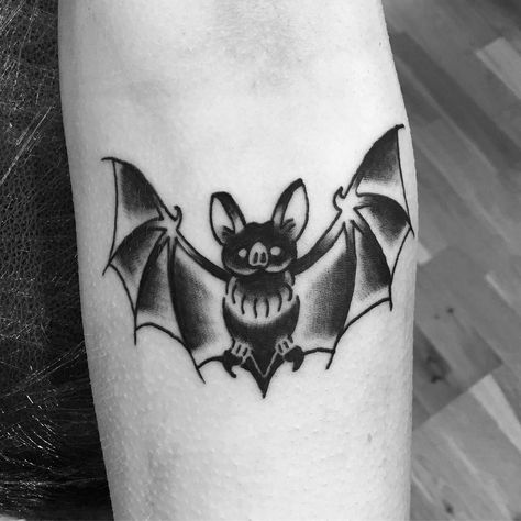 Bat Tattoo On Shoulder, Bat Tattoo Elbow, Bat Tattoo Traditional Old School, Traditional Bat Tattoo Flash, Minimal Bat Tattoo, Bat Hip Tattoo, Bat Tattoo American Traditional, Neotraditional Bat Tattoo, Bat Tatoos Small